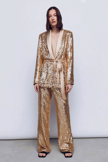 2-Piece Gold Shawl Lapel Prom Suits With Sash